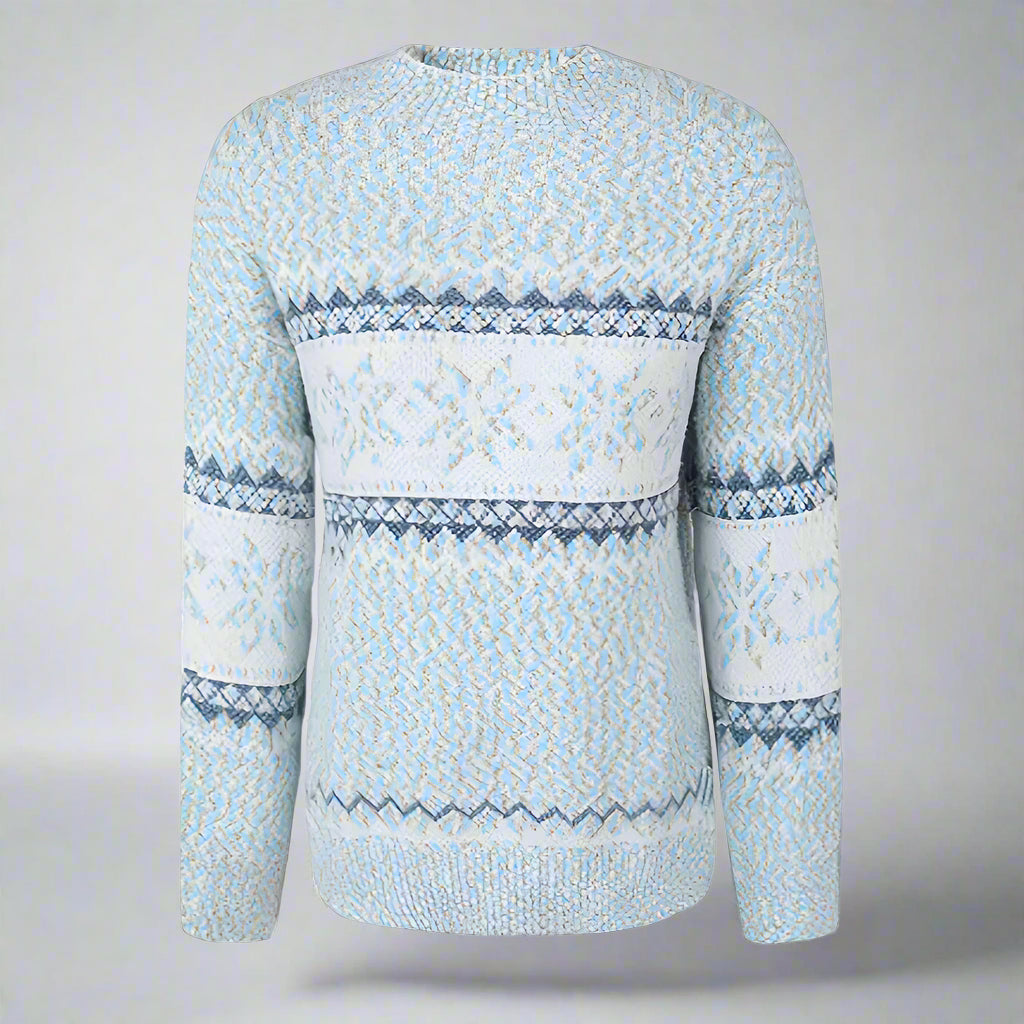 Women Oversized Fair Isle Jumper | Cozy Knitted Crew Neck Sweater