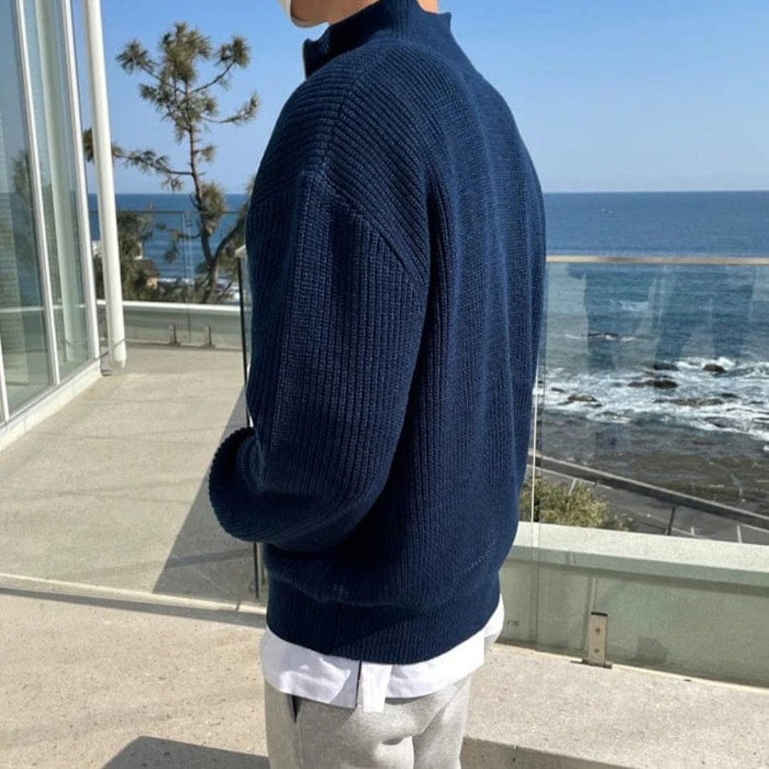 Men’s Classic Half Zip Jumper | Warm Ribbed Long Sleeve Knitwear