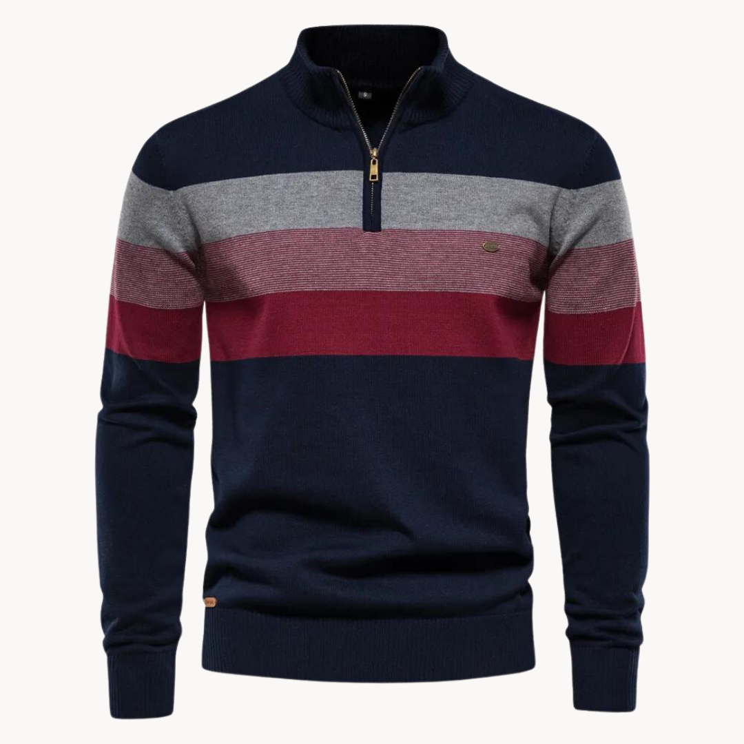 Men's Striped Knit Sweater | Quarter Zip Jumper
