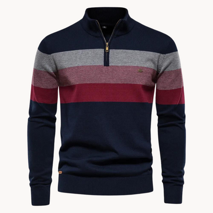 Men's Striped Knit Sweater | Quarter Zip Jumper