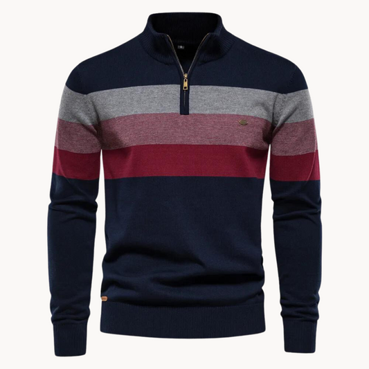 Men's Striped Knit Sweater | Quarter Zip Jumper