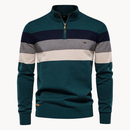 Men's Striped Knit Sweater | Quarter Zip Jumper
