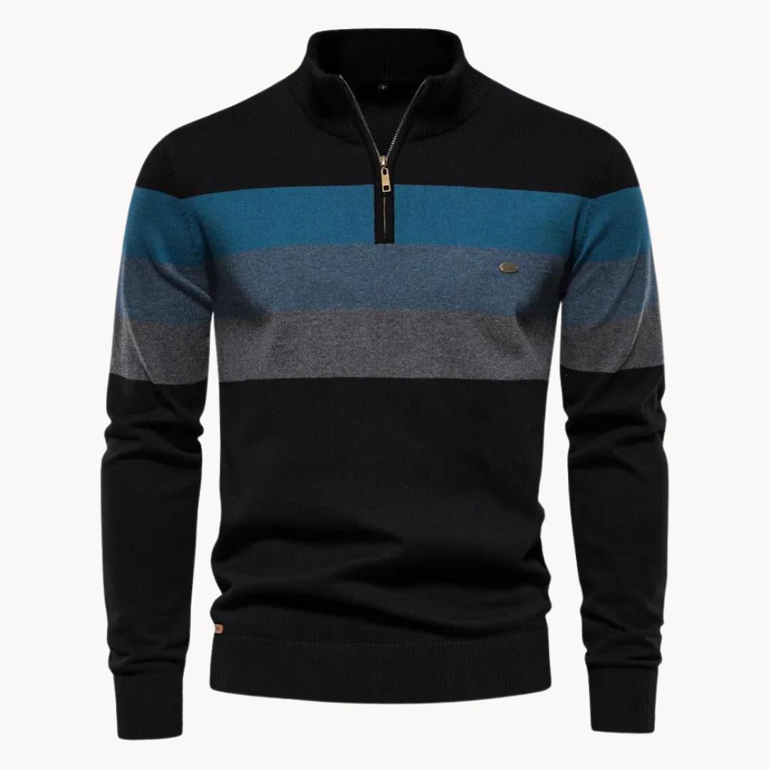 Men's Striped Knit Sweater | Quarter Zip Jumper
