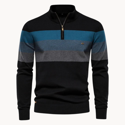 Men's Striped Knit Sweater | Quarter Zip Jumper