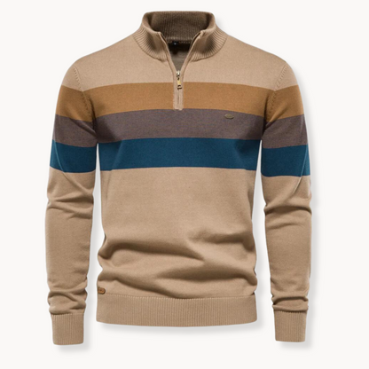 Men's Striped Knit Sweater | Quarter Zip Jumper