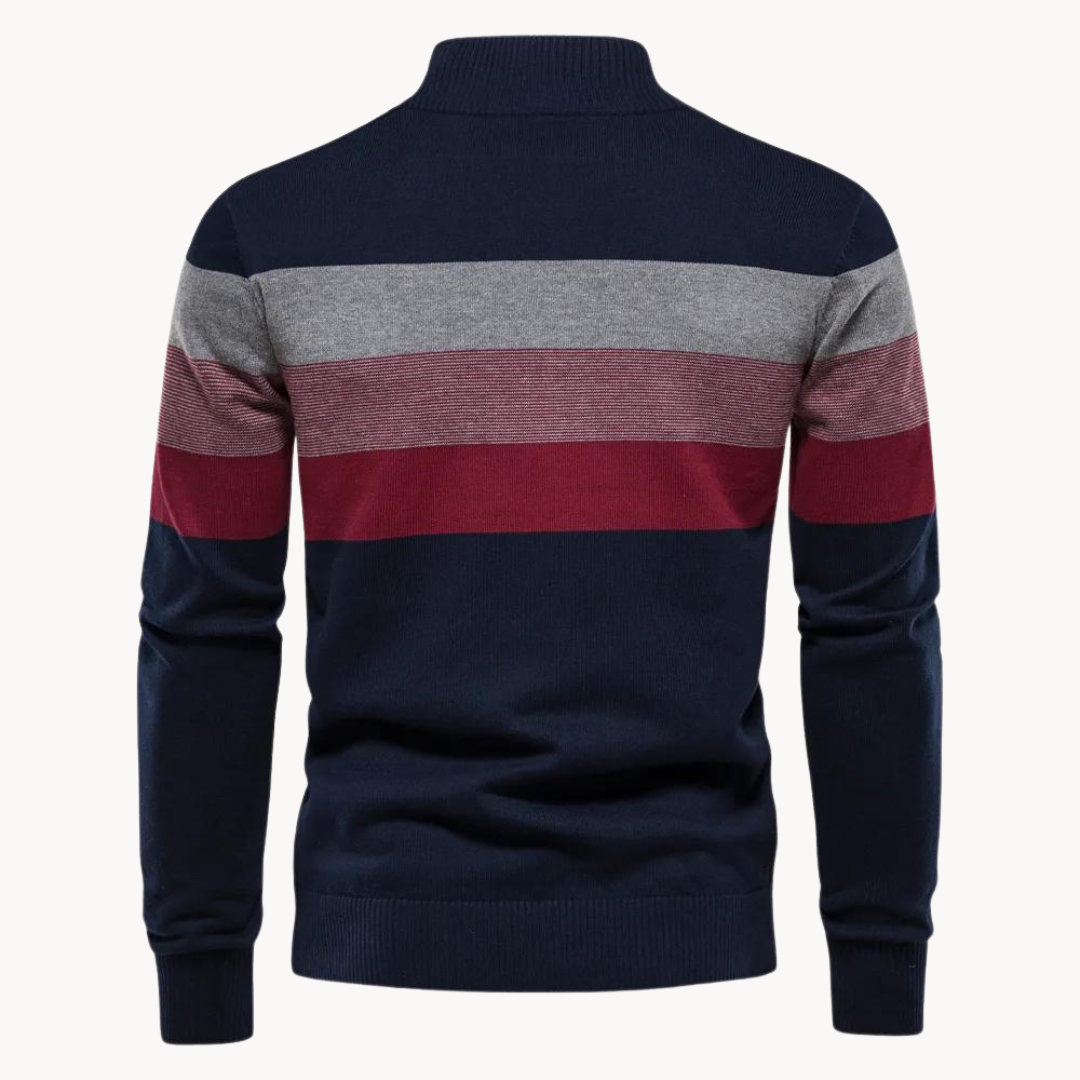 Men's Striped Knit Sweater | Quarter Zip Jumper