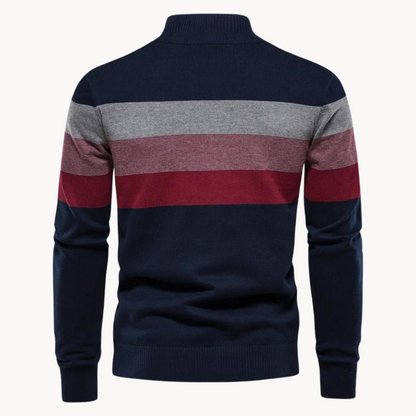Men's Striped Knit Sweater | Quarter Zip Jumper