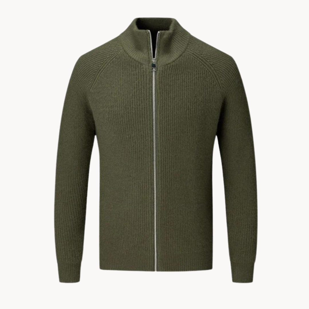 Men’s Warm Zip Up Jumper | Ribbed Knit Long Sleeve Sweater