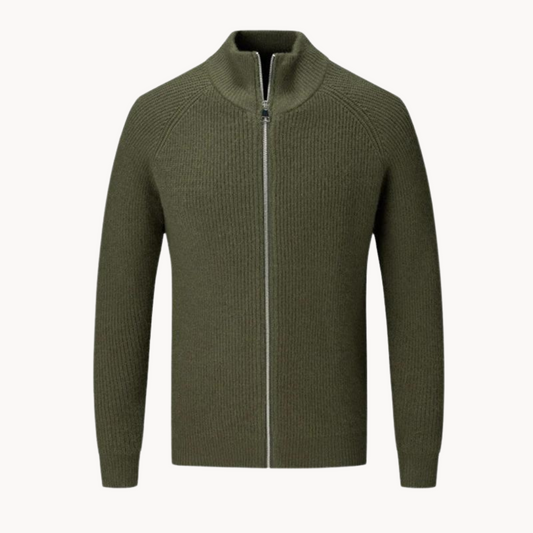 Men’s Warm Zip Up Jumper | Ribbed Knit Long Sleeve Sweater