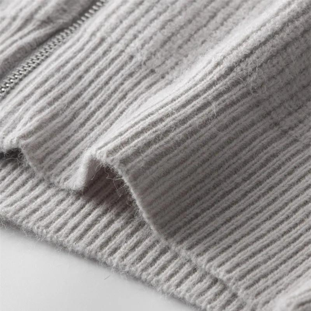 Men’s Warm Zip Up Jumper | Ribbed Knit Long Sleeve Sweater