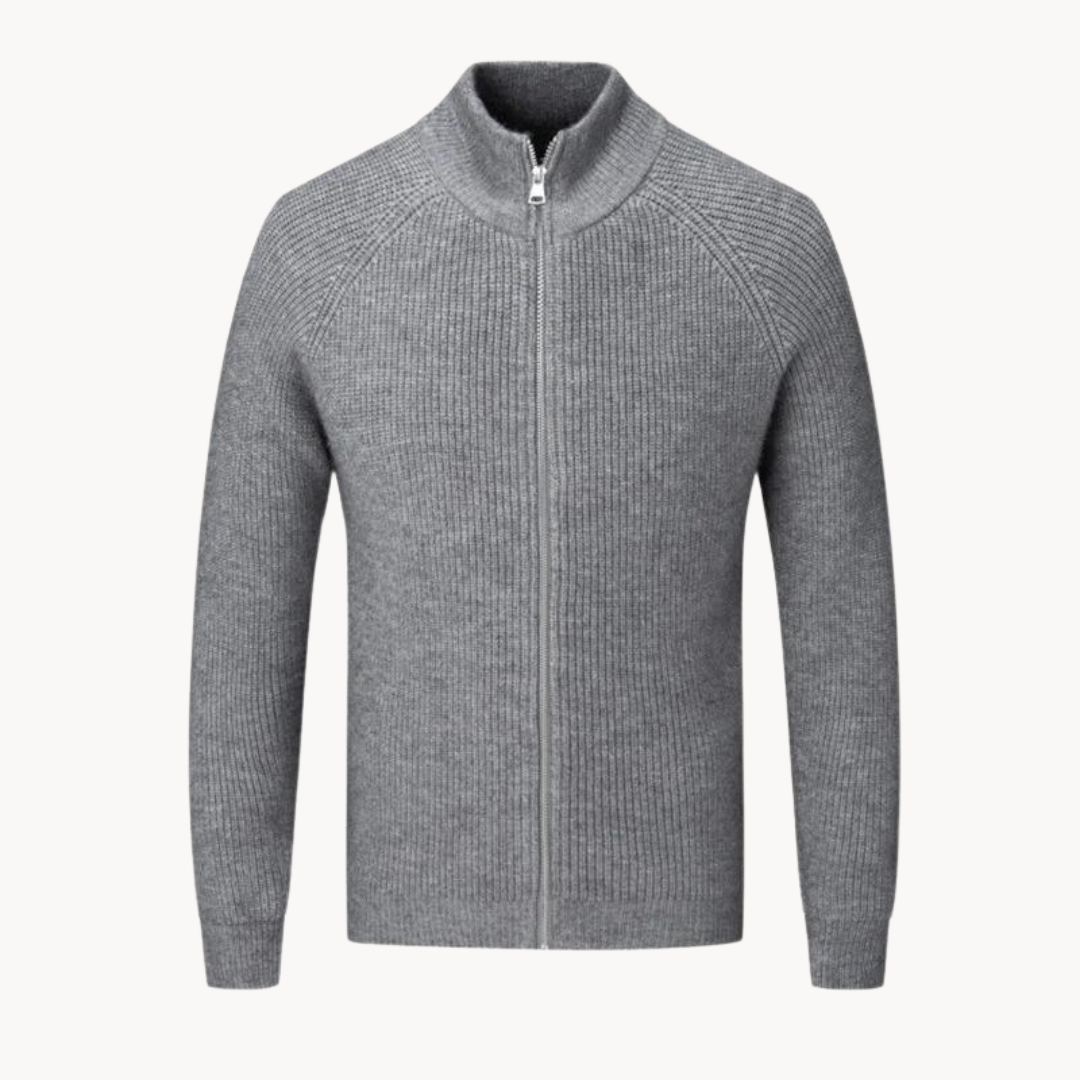 Men’s Warm Zip Up Jumper | Ribbed Knit Long Sleeve Sweater