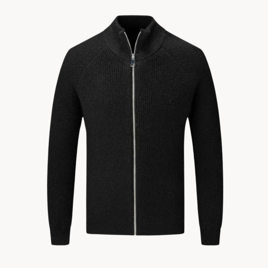 Men’s Warm Zip Up Jumper | Ribbed Knit Long Sleeve Sweater