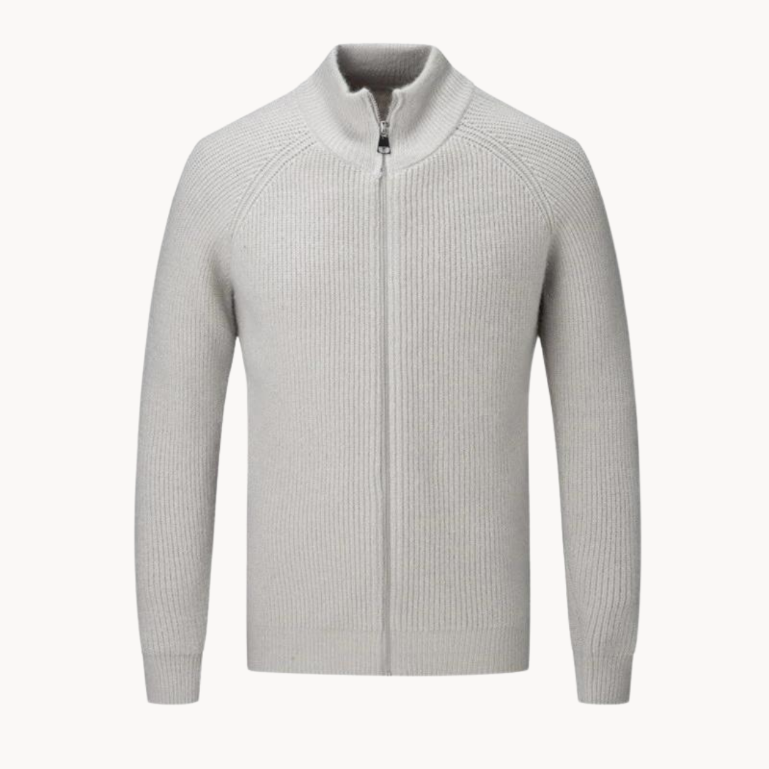 Men’s Warm Zip Up Jumper | Ribbed Knit Long Sleeve Sweater