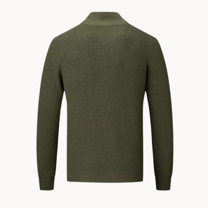 Men’s Warm Zip Up Jumper | Ribbed Knit Long Sleeve Sweater