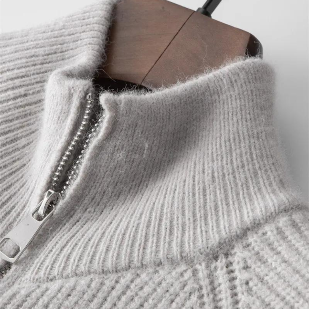 Men’s Warm Zip Up Jumper | Ribbed Knit Long Sleeve Sweater