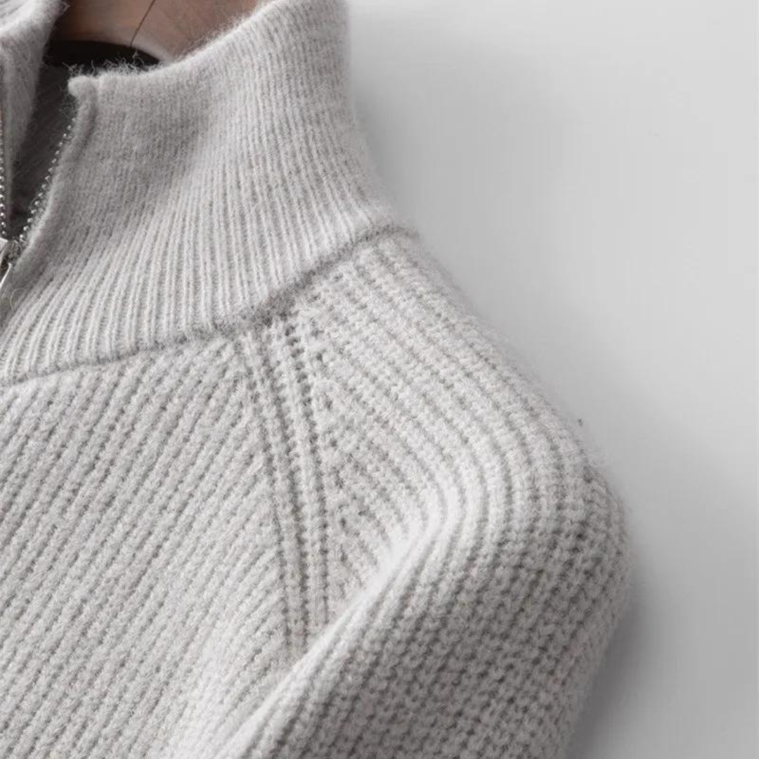 Men’s Warm Zip Up Jumper | Ribbed Knit Long Sleeve Sweater