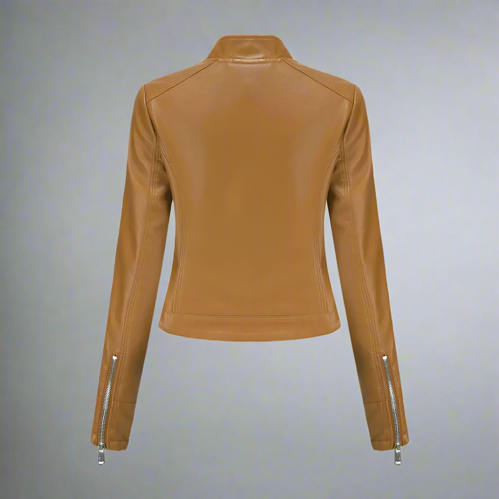 Women Faux Leather Biker Jacket | Slim Fit Zip Up Moto Coat