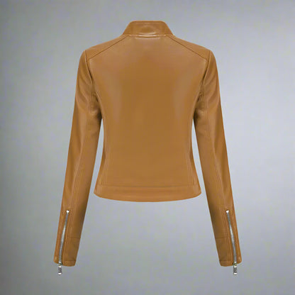 Women Faux Leather Biker Jacket | Slim Fit Zip Up Moto Coat