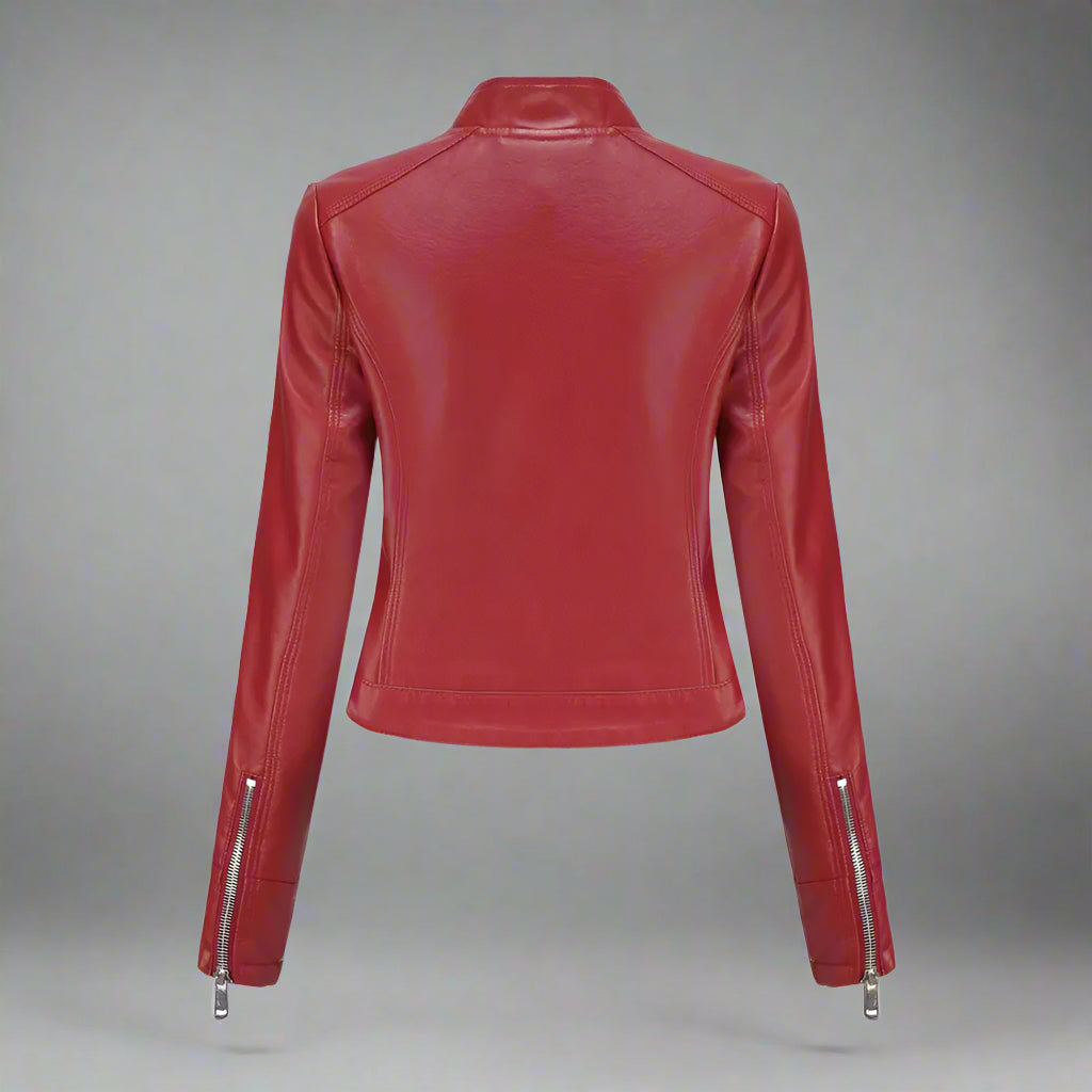 Women Faux Leather Biker Jacket | Slim Fit Zip Up Moto Coat