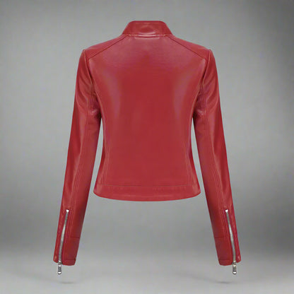 Women Faux Leather Biker Jacket | Slim Fit Zip Up Moto Coat