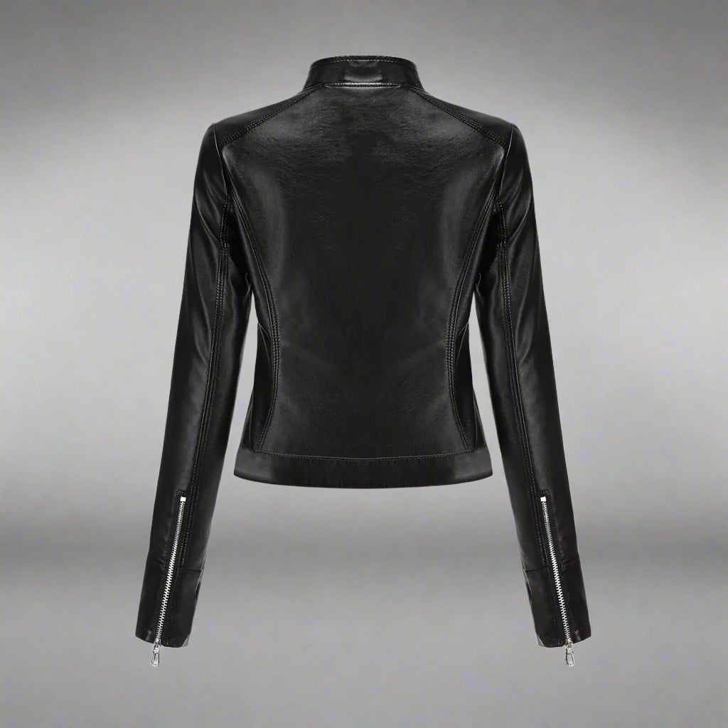 Women Faux Leather Biker Jacket | Slim Fit Zip Up Moto Coat