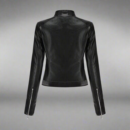 Women Faux Leather Biker Jacket | Slim Fit Zip Up Moto Coat