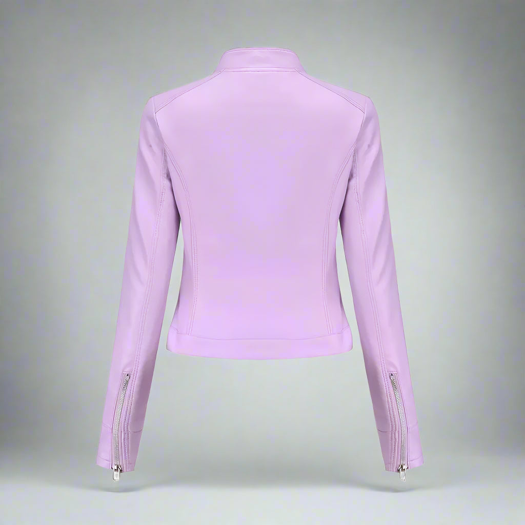 Women Faux Leather Biker Jacket | Slim Fit Zip Up Moto Coat