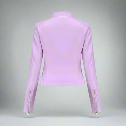 Women Faux Leather Biker Jacket | Slim Fit Zip Up Moto Coat