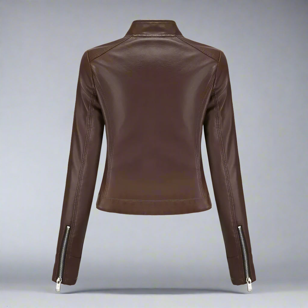 Women Faux Leather Biker Jacket | Slim Fit Zip Up Moto Coat
