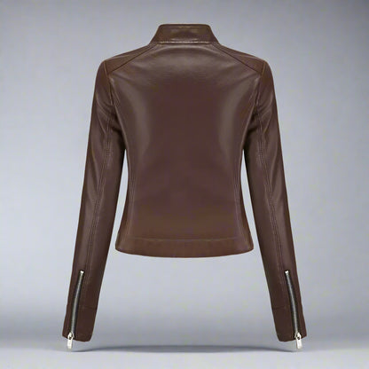 Women Faux Leather Biker Jacket | Slim Fit Zip Up Moto Coat