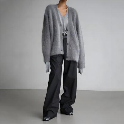 Women Oversized Fuzzy Cardigan | Soft Knitwear V Neck Sweater