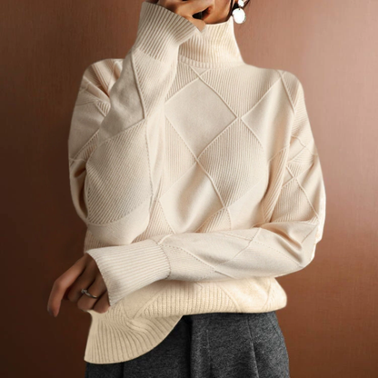 Women's Cable Knit Turtleneck Long Sleeve Sweater - Pullover