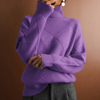 Women's Cable Knit Turtleneck Long Sleeve Sweater - Pullover