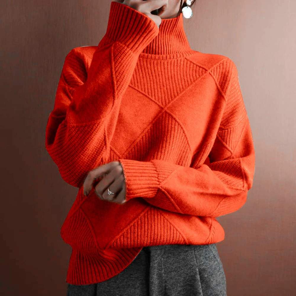 Women's Cable Knit Turtleneck Long Sleeve Sweater - Pullover