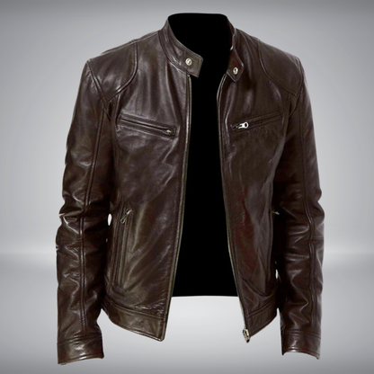 Men’s Lightweight Biker Leather Jacket - Slim Fit Motorcycle Style