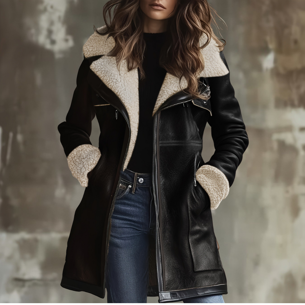 Women’s Shearling Leather Winter Coat – Warm Vintage Jacket