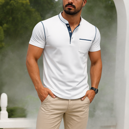 Men’s Casual Short Sleeve Henley Polo Shirt - Slim Fit Designer
