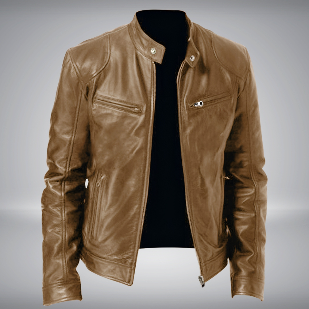 Men’s Lightweight Biker Leather Jacket - Slim Fit Motorcycle Style