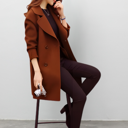 Women's Double Breasted Long Trench Coat - Classic Style