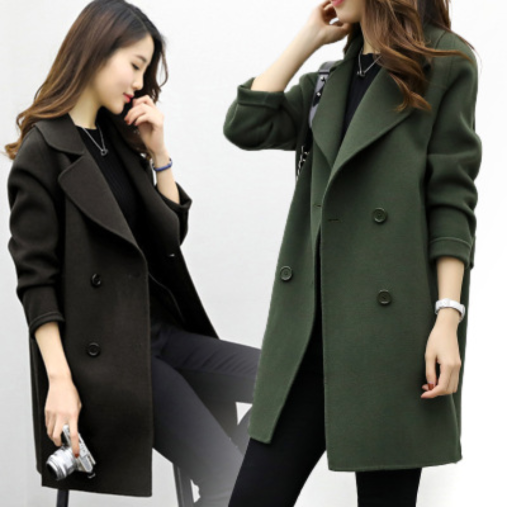 Women's Double Breasted Long Trench Coat - Classic Style