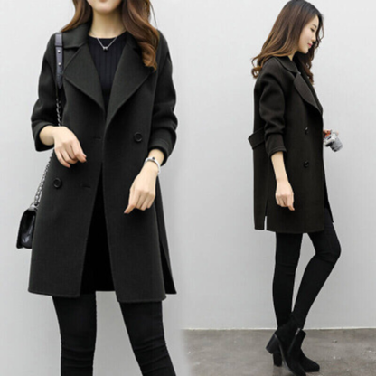 Women's Double Breasted Long Trench Coat - Classic Style
