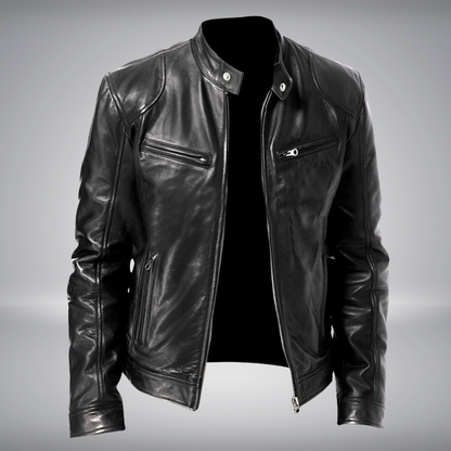 Men’s Lightweight Biker Leather Jacket - Slim Fit Motorcycle Style
