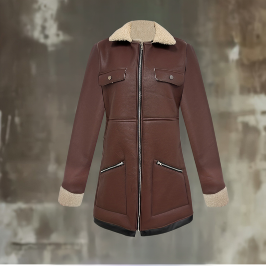 Women’s Shearling Leather Winter Coat – Warm Vintage Jacket