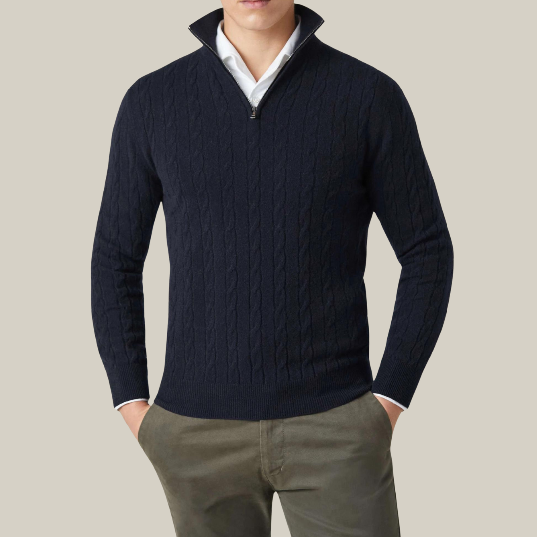 Men's Half Zip Knit Jumper | Classic Cable Sweater