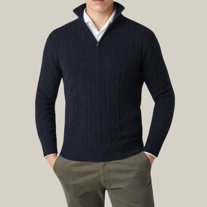 Men's Half Zip Knit Jumper | Classic Cable Sweater