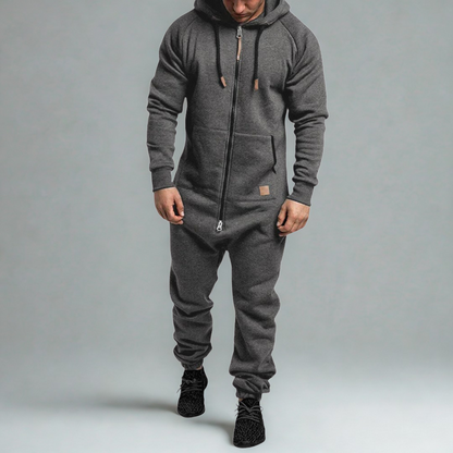 Men's Casual Hooded Jumpsuit | Full Zip Loungewear