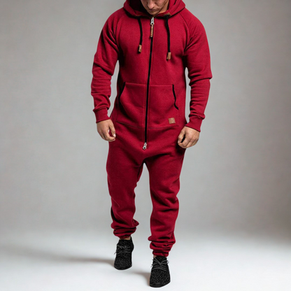 Men's Casual Hooded Jumpsuit | Full Zip Loungewear