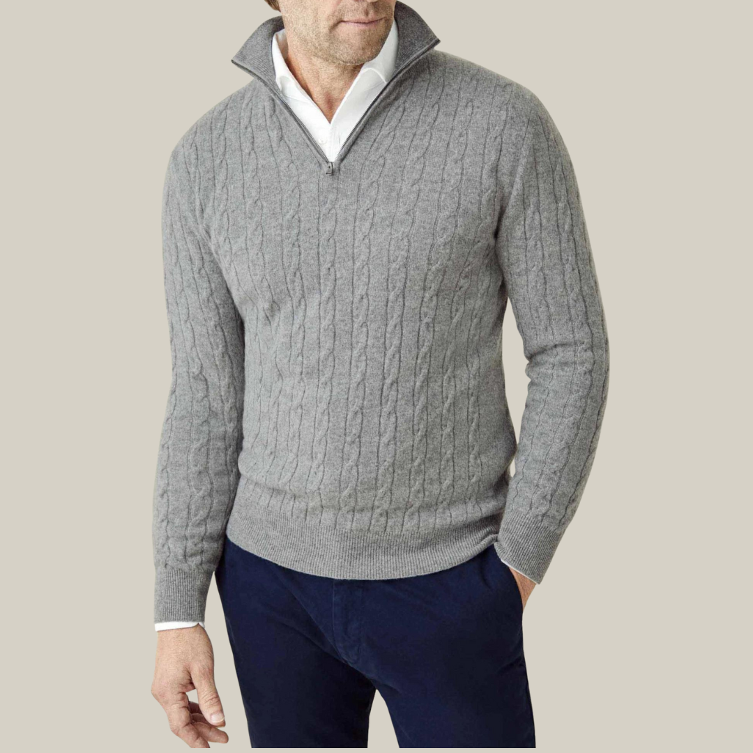 Men's Half Zip Knit Jumper | Classic Cable Sweater