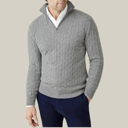Men's Half Zip Knit Jumper | Classic Cable Sweater