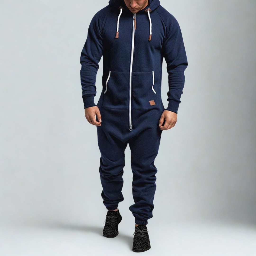 Men's Casual Hooded Jumpsuit | Full Zip Loungewear